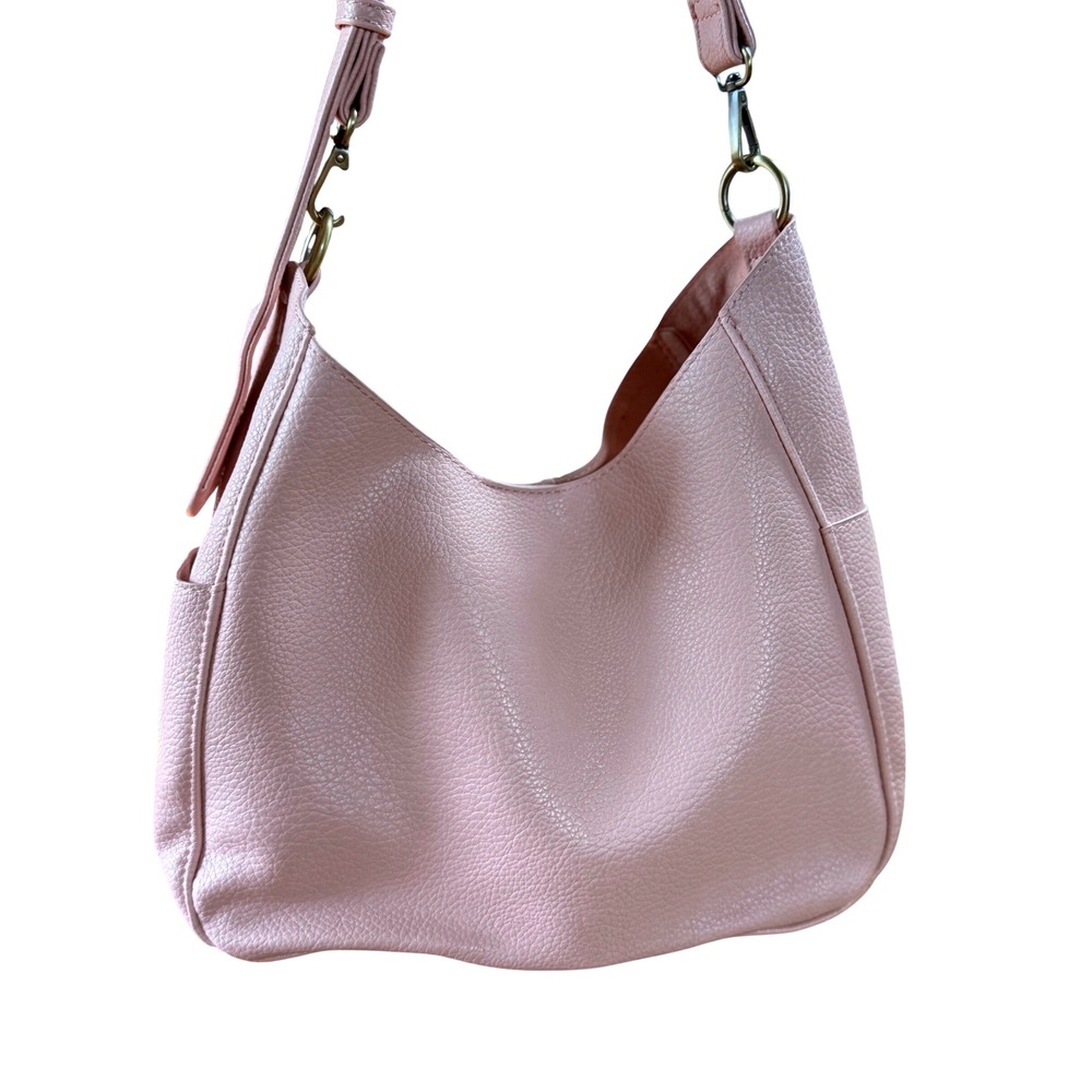 Pink Pebbled Vegan Leather Hobo Shoulder Bag with Removable Pouch 2-in-1 Set